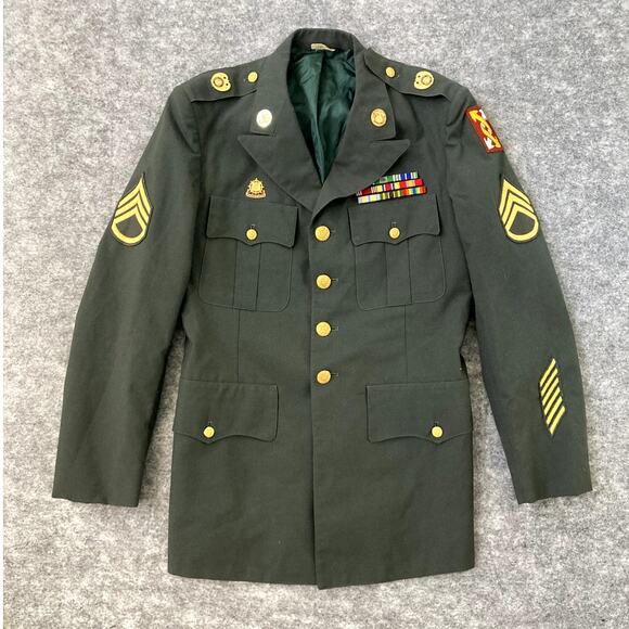 US Army Service Uniform Coat Mens 40L Wool Green Staff Sergeant Patches Ribbons - Picture 1 of 12